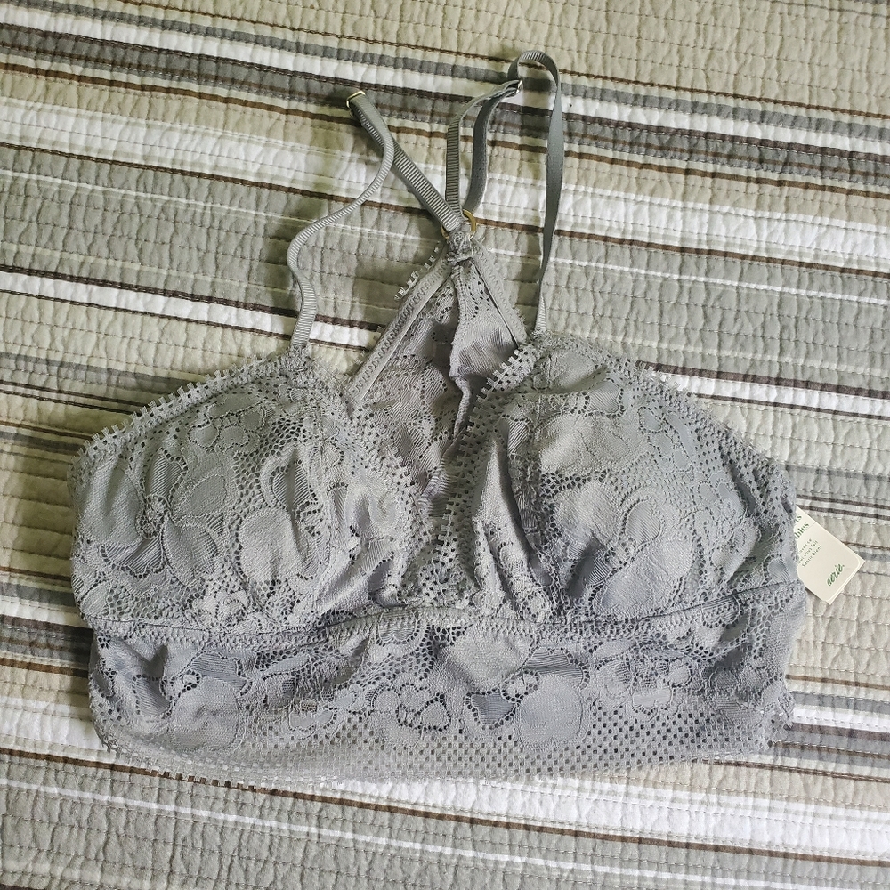 Aerie American Eagle Gray Lace Longline Bralette NWT S